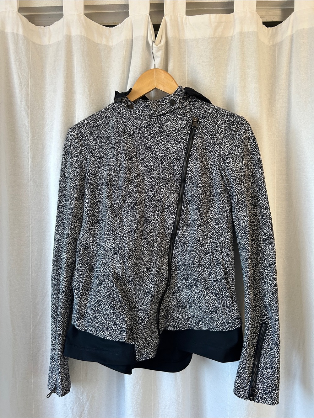 lululemon athletica Black and White Speckled Asymmetrical Moto Jacket